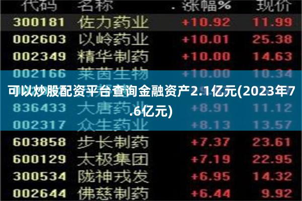 可以炒股配资平台查询金融资产2.1亿元(2023年7.6亿元)